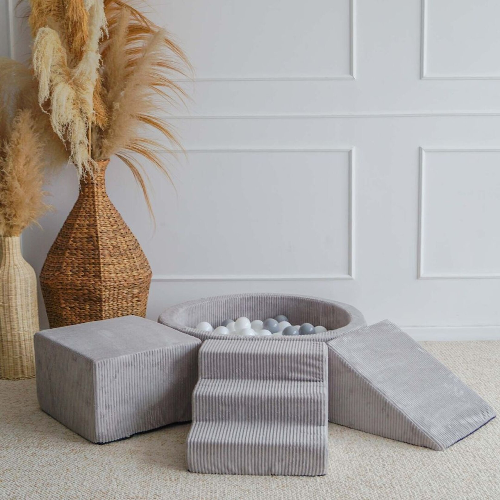 moje. Speelset 3 elementen + Rib Ballenbad 90x30 - Grey incl. 200 ballen