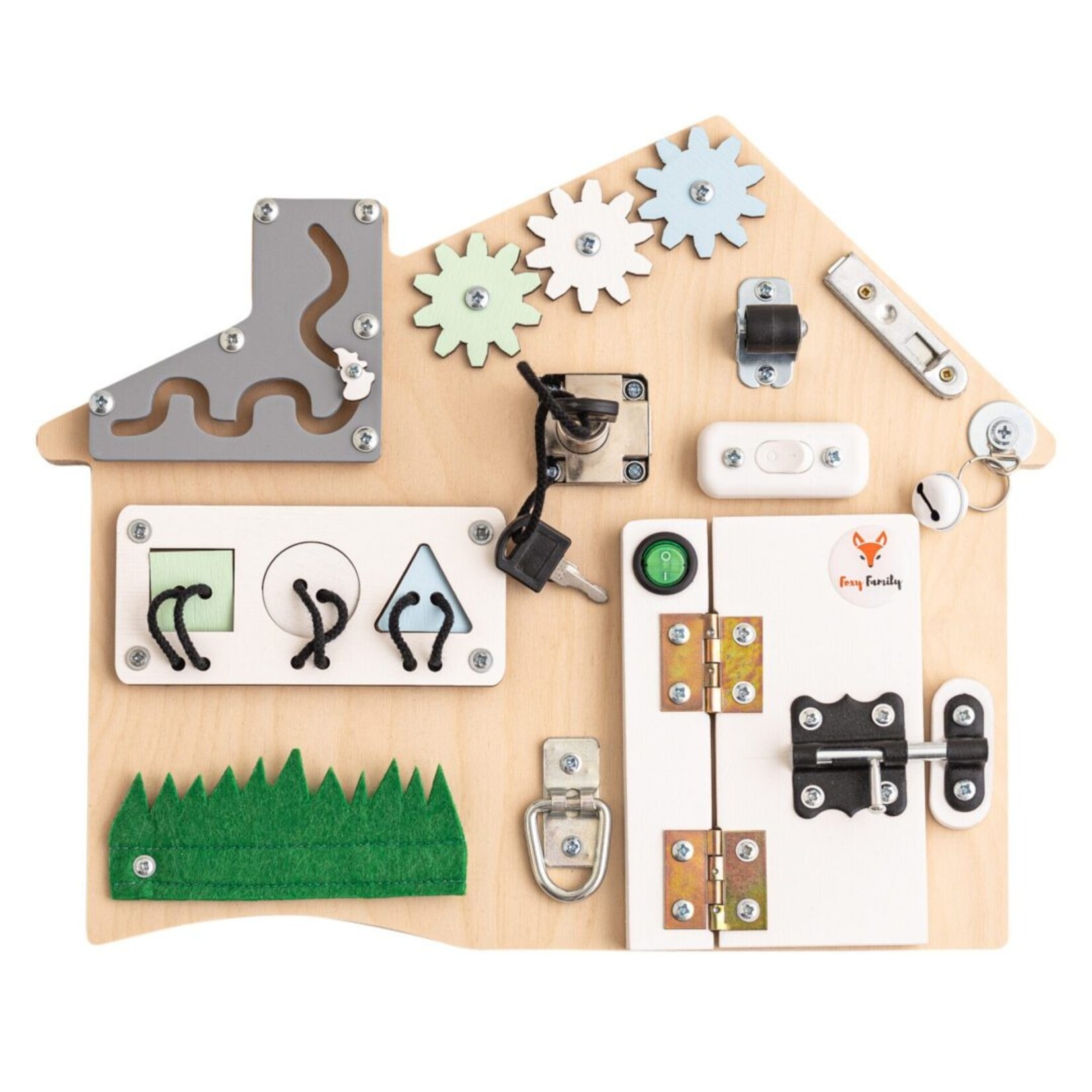 FOXY family Sensorisch Busy Bord - Huisje- Activiteitenbord