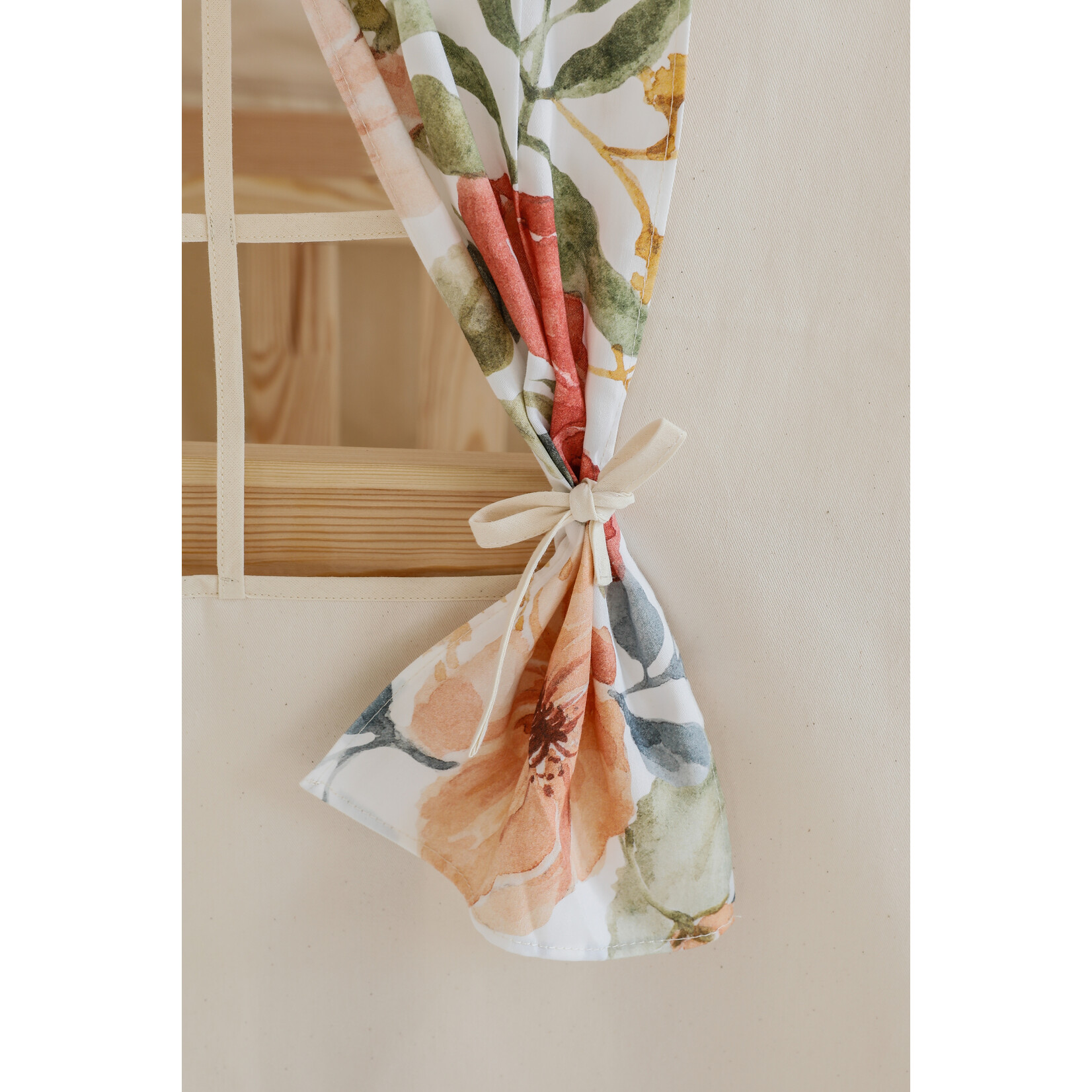 MOI MILI Katoenen tent voor bedhuis – ecru-roze met bloemen