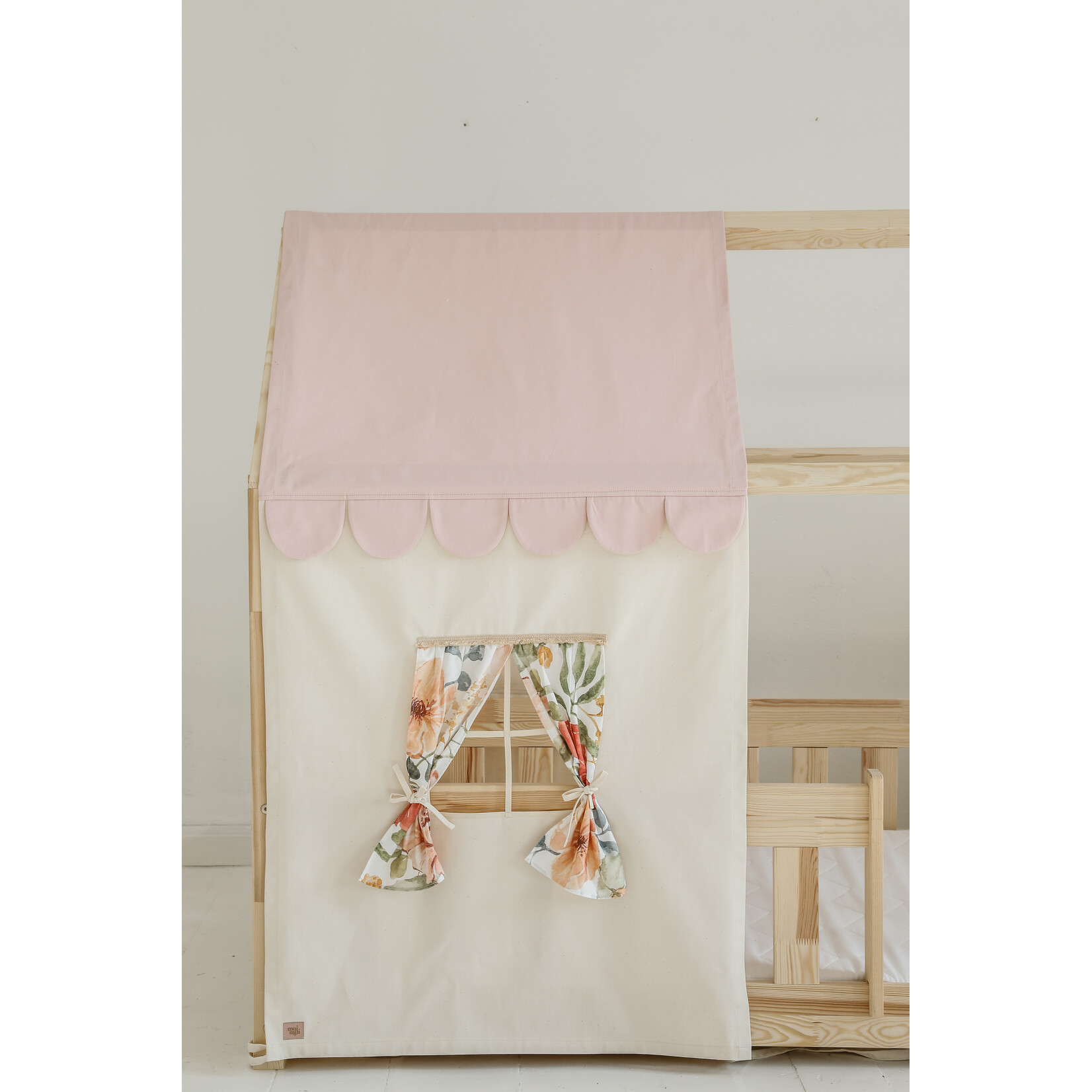 MOI MILI Katoenen tent voor bedhuis – ecru-roze met bloemen