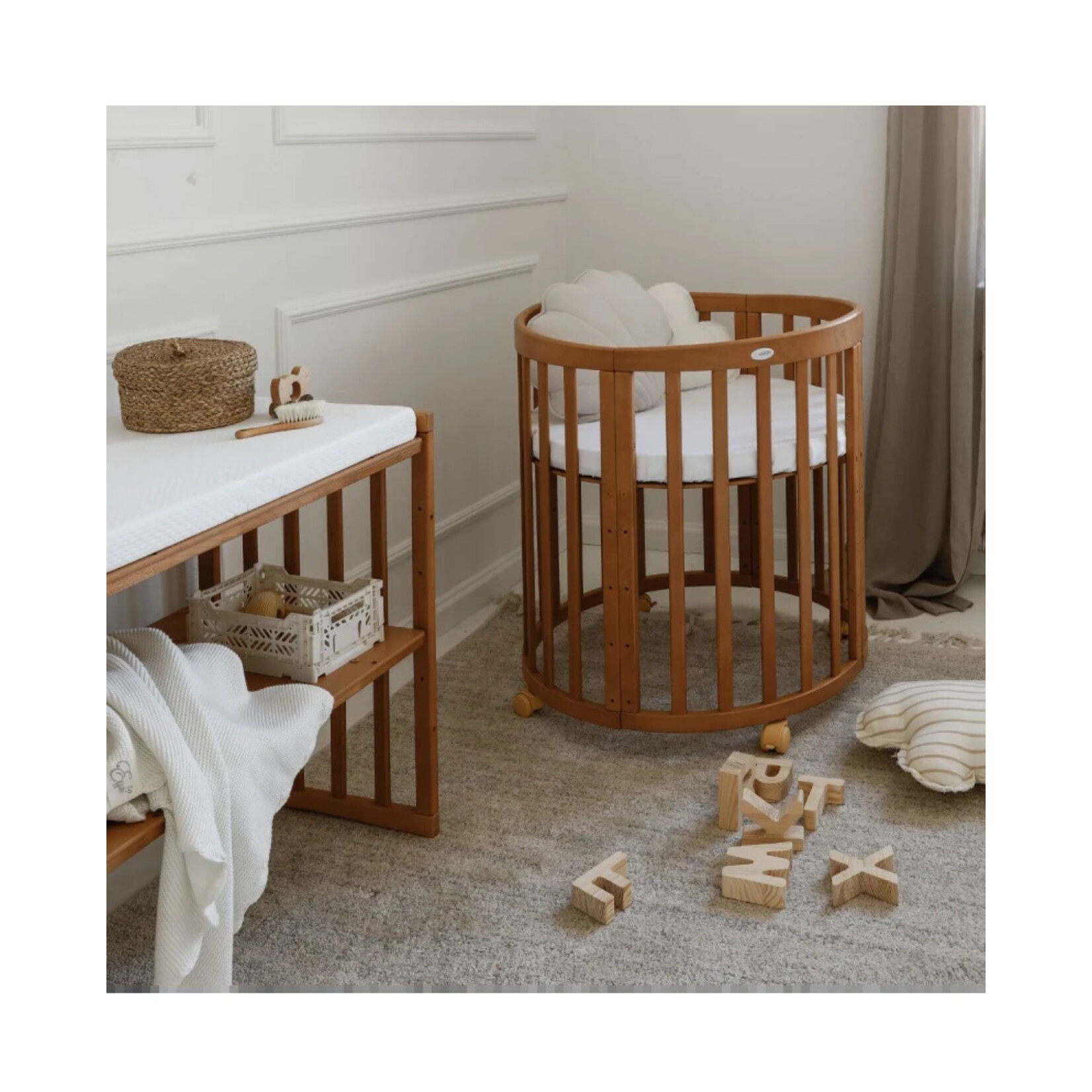 Waldin Multifunctioneel  OVAAL 7 in 1 Babybed / peuterbed incl. matras - Vintage