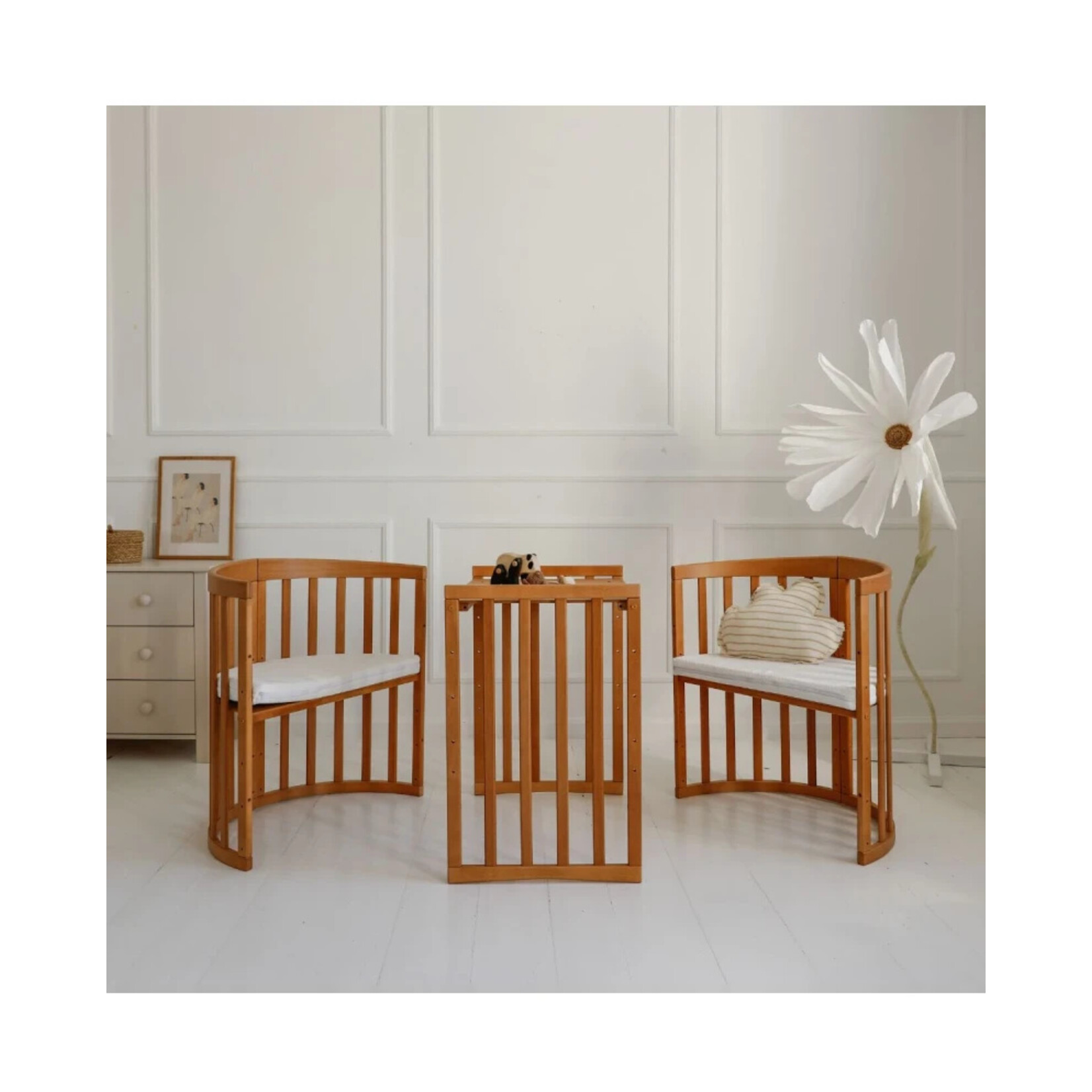 Waldin Multifunctioneel  OVAAL 7 in 1 Babybed / peuterbed incl. matras - Vintage