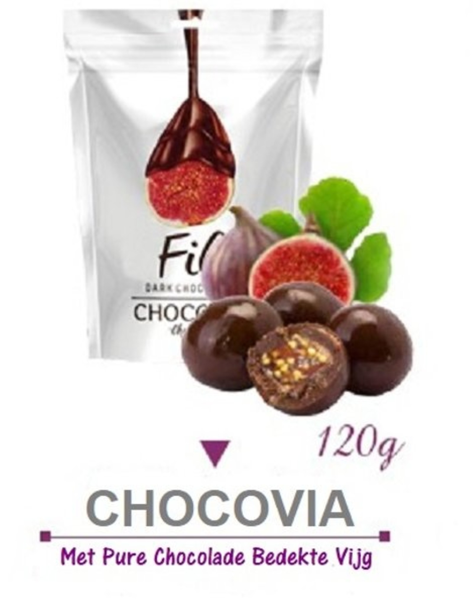Chocovia  Chocovia Vijgen met pure chocolade 120g