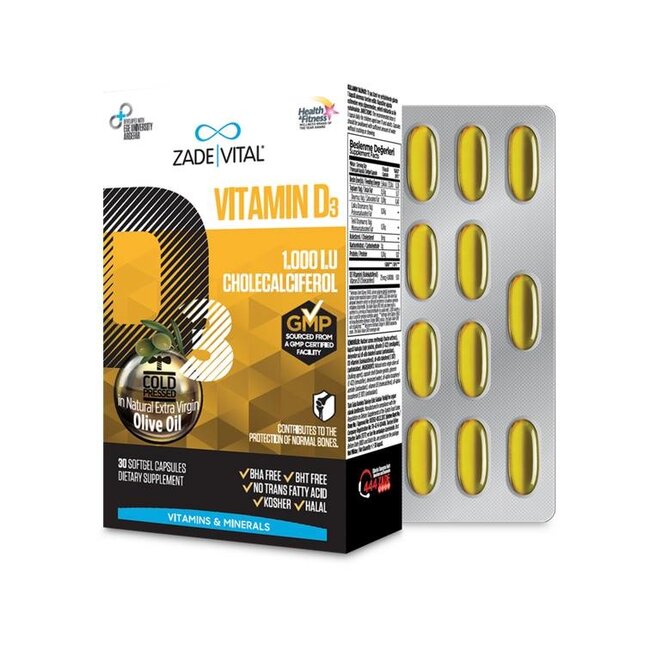 Zade Vital Zade Vital Vitamine D3 voor volwassenen (in koud geperst olfijfolie ) - 30 zachte capsules