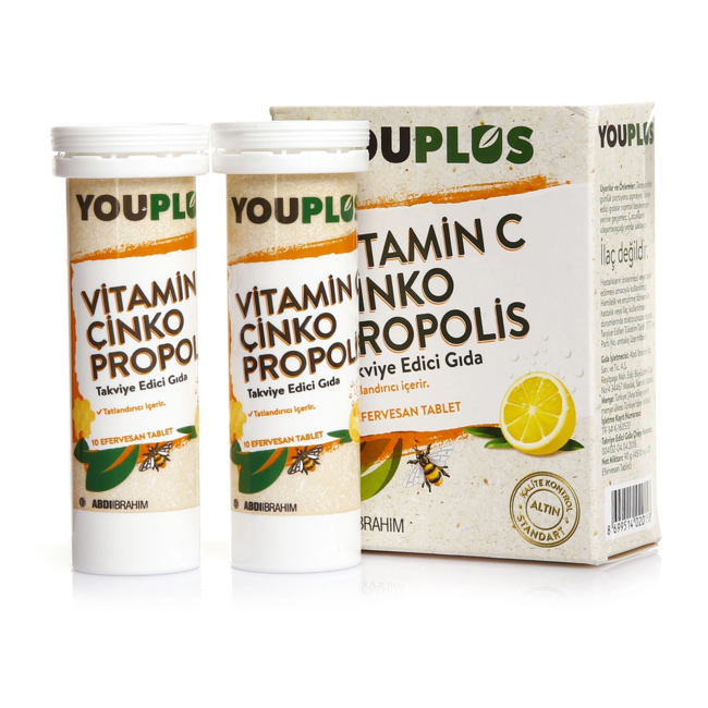 YouPlus Vitamina C, Zinc y Própolis – 20 comprimidos efervescentes