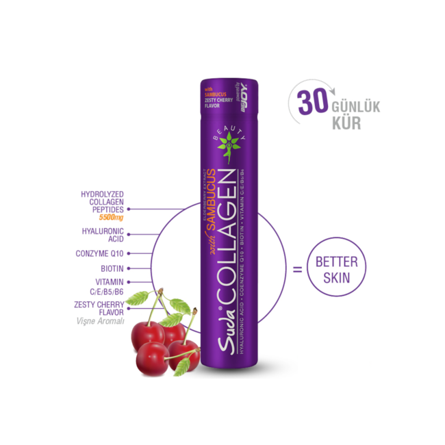 Suda   Kolajen Sambucus & Vişne Aromalı 30 Shot x 40 ml | 5500 mg Kolajen Peptitleri, Hyalüronik Asit