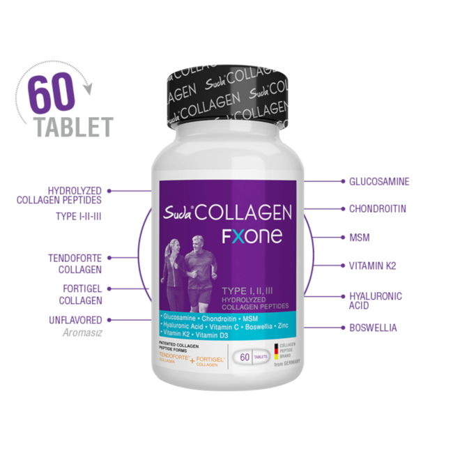 Suda   Collagen FX ONE 60 Tabletten | 1.400 mg Collageen Type I-II-III per Dagportie met FORTIGEL®, TENDOFORTE®, MSM, Glucosamine, Chondroïtine, Hyaluronzuur, Vitamine C, D3, K2 & Zink