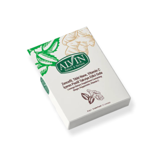 Alvin Pastilles Alvin Gingembre, Menthe Médicinale, Vitamine C au Goût de Citron 12 Pièces