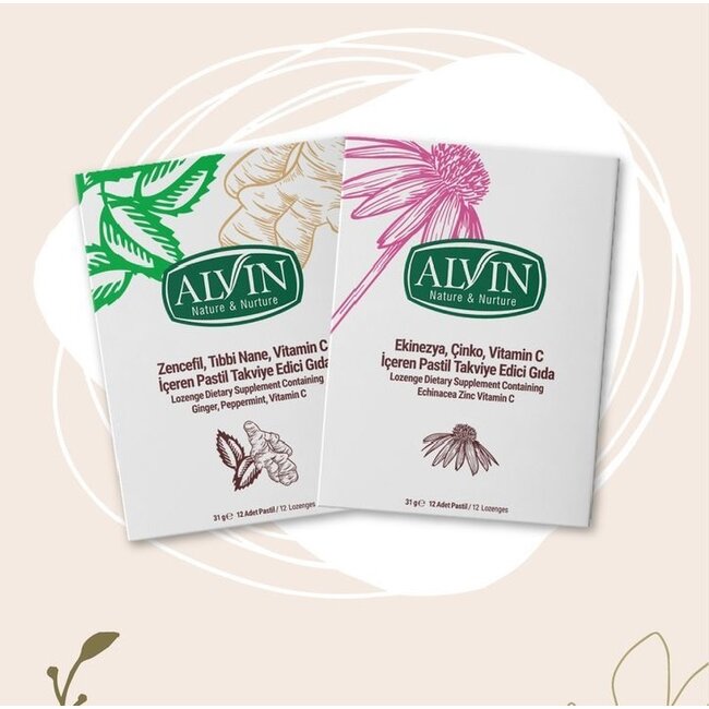 Alvin Alvin Pastilles Gember, Medicinale Munt, Vitamine C met citroensmaak 12 Stuks