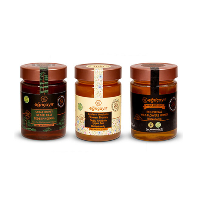 Egricayir 3 Paketi (1x Çiçek Balı 450gr 1x Polifloral Balı 450gr 1x Sedir Balı 450gr)