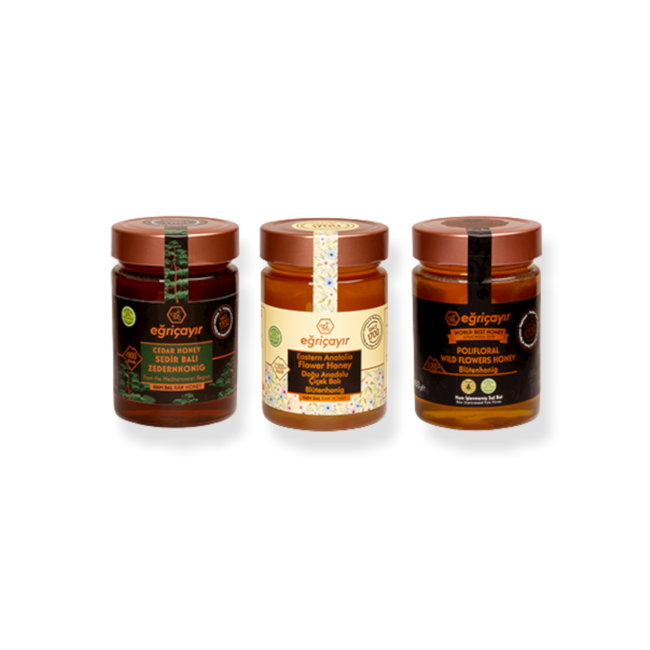 Egricayir  Turkse Honing Pakket (1x Bloemenhoning 450gr 1x Polifloral Honing 450gr 1x Cederhoning 450gr)