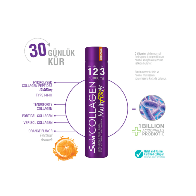 Suda   Portakal Aromalı Multiform Collagen Shot 30x40gr - Tip 1-2-3
