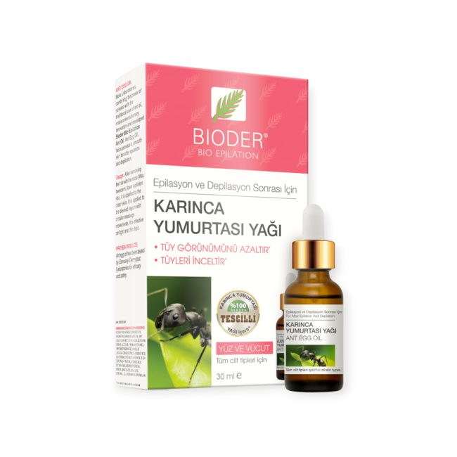 Bioder Huile d'Œuf de Fourmi 30 ml (Huile Épilation - Pour le Visage et le Corps)