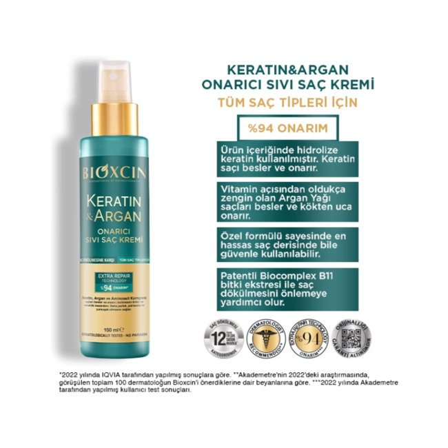Bioxcin Keratin & Argan Après-shampooing Réparateur Liquide 150 ml