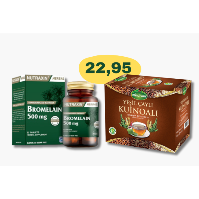 Herbal Drogist Quinoa Kräutertee + Nutraxin Bromelain 500 mg – Kombipaket mit 60 Tabletten