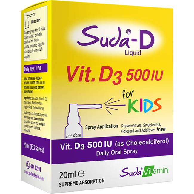 Suda Vitamin Vitamin D3  Çocuklar İçin 4-10 Yaş-Oral Spray  20ml