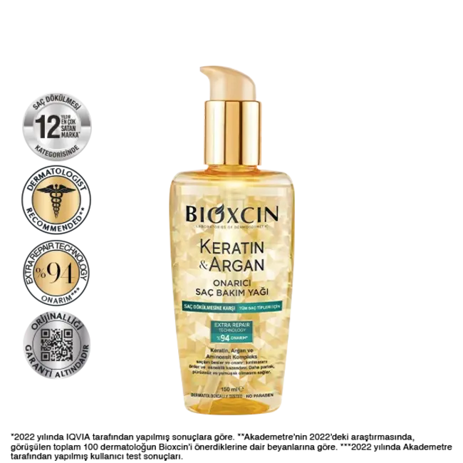 Bioxcin Aceite Reparador Keratin & Argan 150 ml – Efecto Rápido, Cabello Suave y Brillante