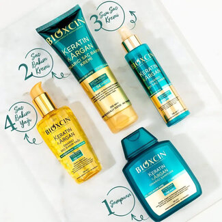 Bioxcin Bioxcin Keratin & Argan Set: Shampoo, Spülung, Spray & Haaröl - 4er