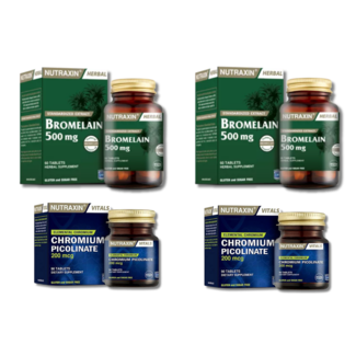 Nutraxin   Bromelain 500 mg (2x60 Tablet) + Chromum Picolinate 200 mcg (2x90 Tablet)