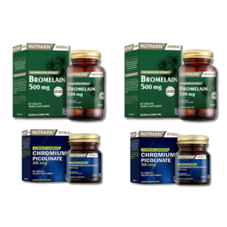 Nutraxin   Bromelain 500 mg (2x60 Tablets) + Chromum Picolinate 200 mcg (2x90 Tablets)