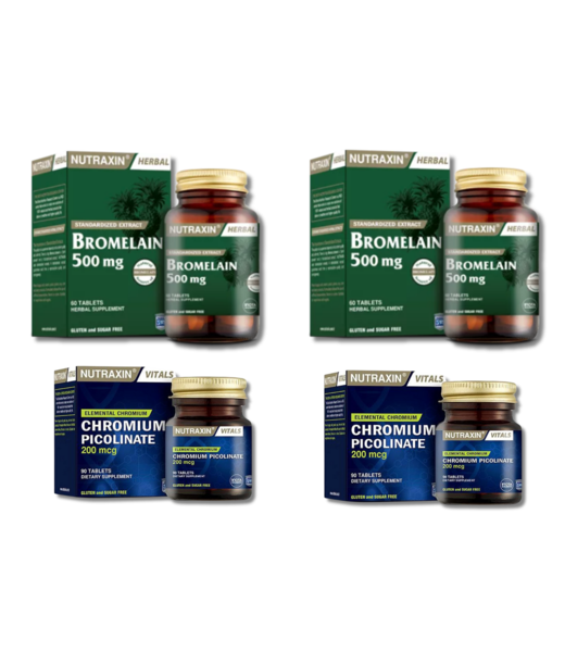 Nutraxin   Bromelaine 500 mg (2x60 tabletten) + Chroompicolinaat 200 mcg (2x90 tabletten)