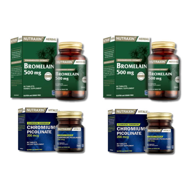 Nutraxin   Bromélaïne 500 mg (2x60 comprimés) + Chrompicolinate 200 mcg (2x90 comprimés)