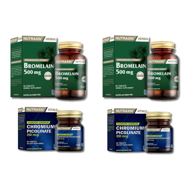 Nutraxin   Bromelaine 500 mg (2x60 tabletten) + Chroompicolinaat 200 mcg (2x90 tabletten)