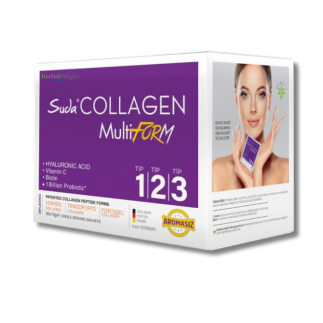 Suda   Suda Collagen Multiform en Polvo – Colágeno Tipo I, II, III con Probióticos, Biotina, Ácido Hialurónico y Vitamina C – 10 g por dosis