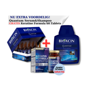 Bioxcin Sérum Bio-Actif Quantum (15 x 6 ml) & Shampooing (300 ml) + Nutraxin Formule Kératine (60 capsules)