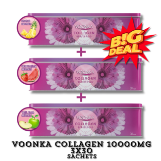 Voonka   Collagen Beauty Plus 10.000 mg 3'lu Set: Karpuz, Çilek, Ananas ve Yeşil Elma Aromalı 3x30 Saşe