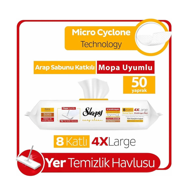 Sleepy  Lingette de nettoyage de surface avec additif de savon 8 couches 4 XL 50 feuilles