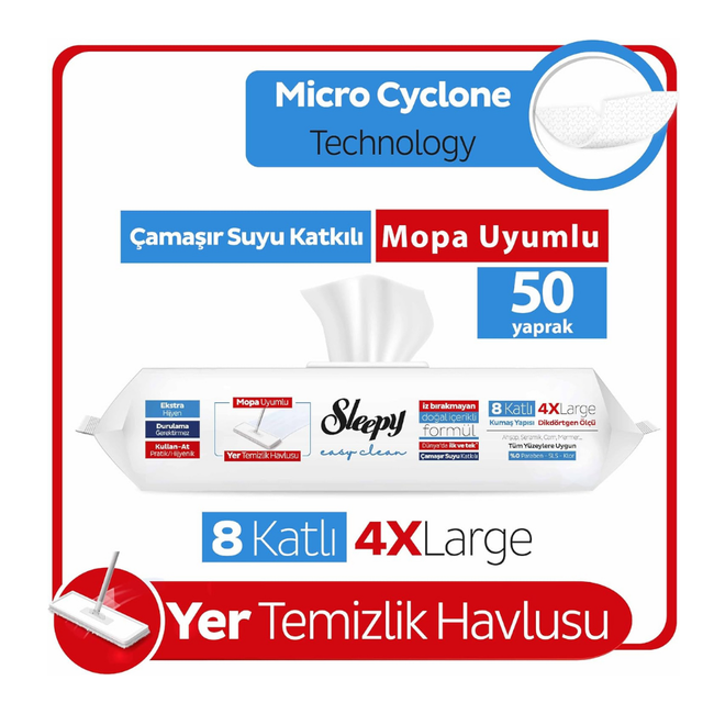 Sleepy Lingettes de nettoyage pour sols Easy Clean avec agent de blanchiment 8 couches 4 XL 50 feuilles
