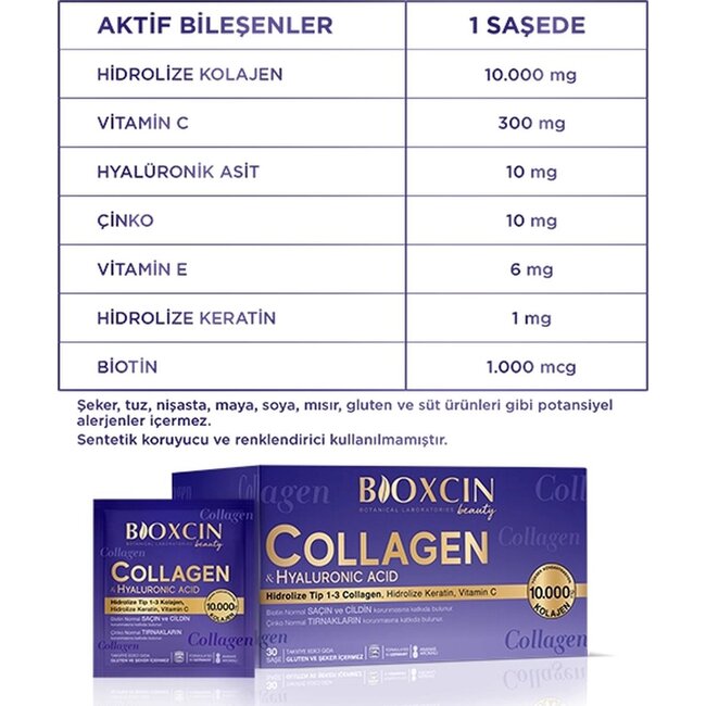 Bioxcin Beauty Collagen en Polvo, 30 Sobres, 10.000 mg de Colágeno Hidrolizado Tipos I y III