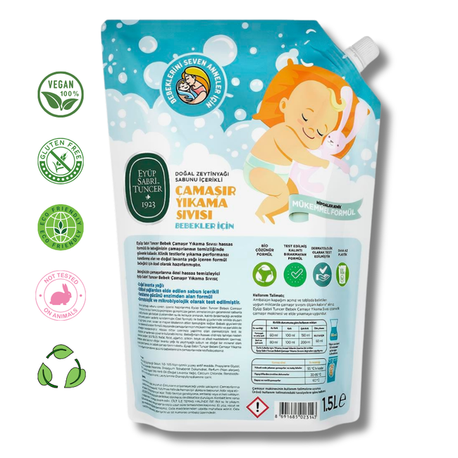 Eyup  Sabri Tuncer Lessive pour bébé à l'huile d'olive naturelle 1,5 l – 25 lavages
