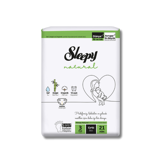 Sleepy Natural Ultra Hassas Bebek Bezi 3 Numara Midi (4-9 Kg) Deneme Paketi - 21 Adet