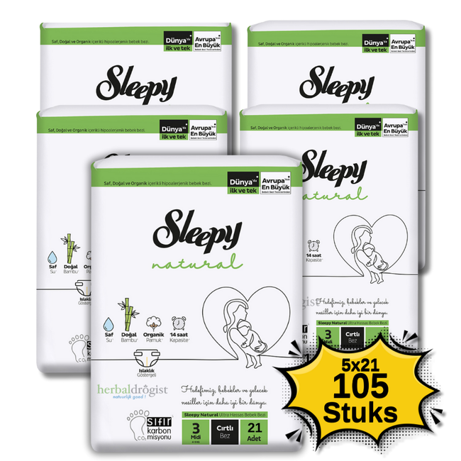 Sleepy Natural Ultra Sensitive Baby Diaper Size 3 Midi (4-9 Kg)- 21 Pieces
