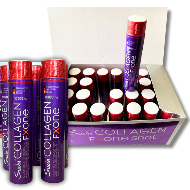 Suda   Collagen FX ONE Shot 30x40 ml Orange | 10.000 mg Kollagen Typ I-II-III mit FORTIGEL®, TENDOFORTE®, MSM, Glucosamin, Chondroitin, Hyaluronsäure, Vitamin C, D3, K2 & Zink