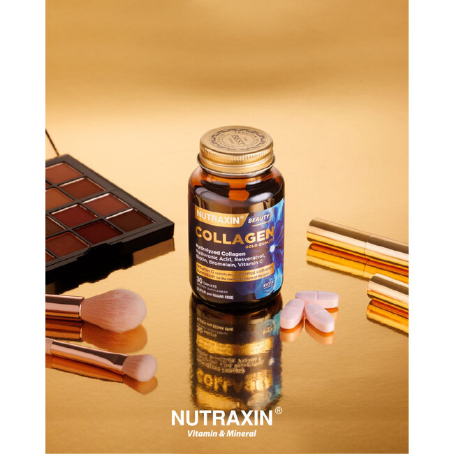 Nutraxin   Gehydrolyseerd Collageen 30 Tabletten met Vitamine C, Biotine, Zink, Hyaluronzuur & Resveratrol