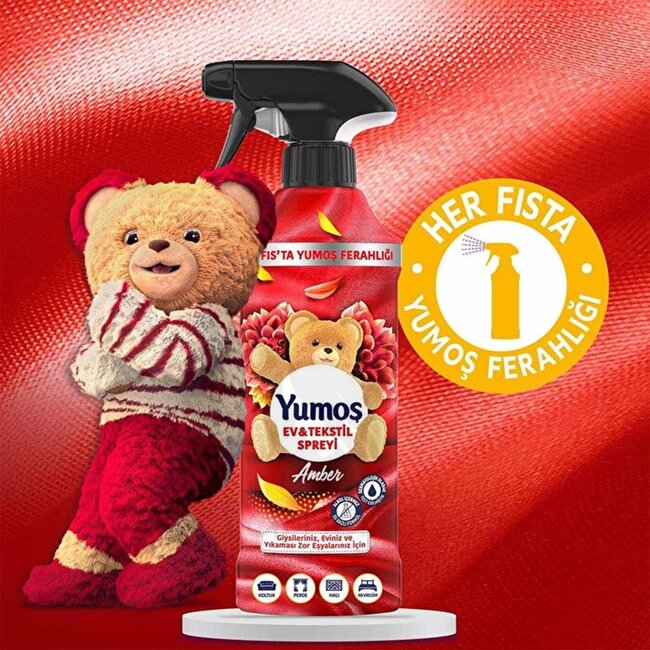 Yumos Home & Textil Spray Amber 450 ml – Textilerfrischer für Kleidung, Sofa, Vorhänge und Teppiche – Lang anhaltender Amberduft