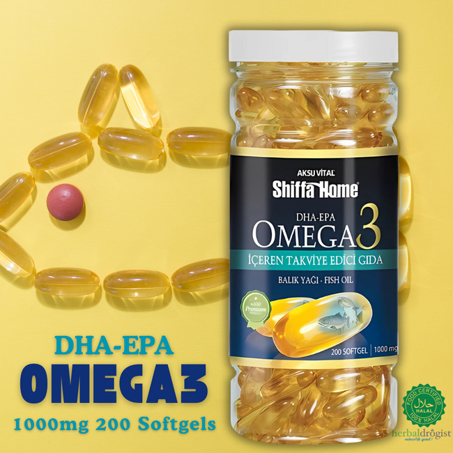 AksuVital Shiffa Home Omega 3 Huile de Poisson 1000mg 200 Gélules Molles