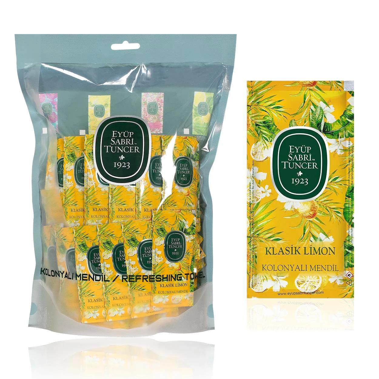 Lingettes Rafraîchissantes Citron Eyüp Sabri Tuncer - Lot De 150, Format Individuel 5x10 Cm, Alcool 65°