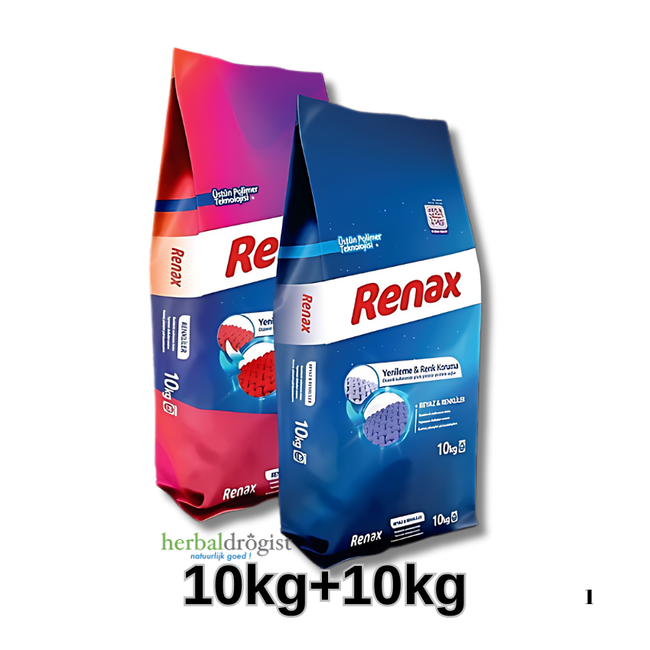 Renax Detergente en Polvo 10 kg – 2 Paquetes (Colores + Blancos)