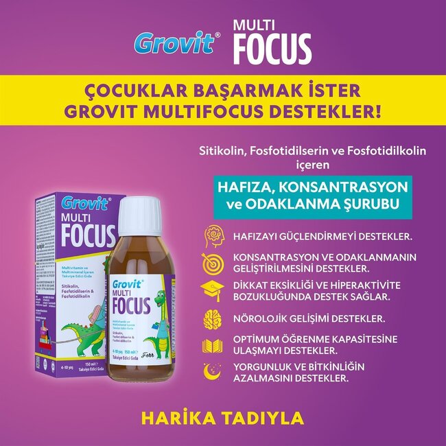 Grovit  Multi Focus 150 ml (Zihinsel Performans ve Konsantrasyon Artışı)