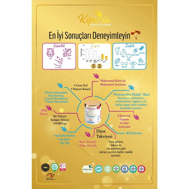 Kiperin Collagen Peptides 500 g  (gehydrolyseerd collageen) | Tip 1 & 3 Sığır Kolajeni