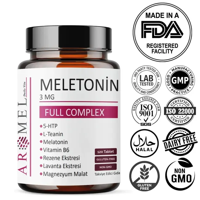 Aromel Melatonin 120 Tablets | 3mg | Full Complex | Support for Sleep Issues