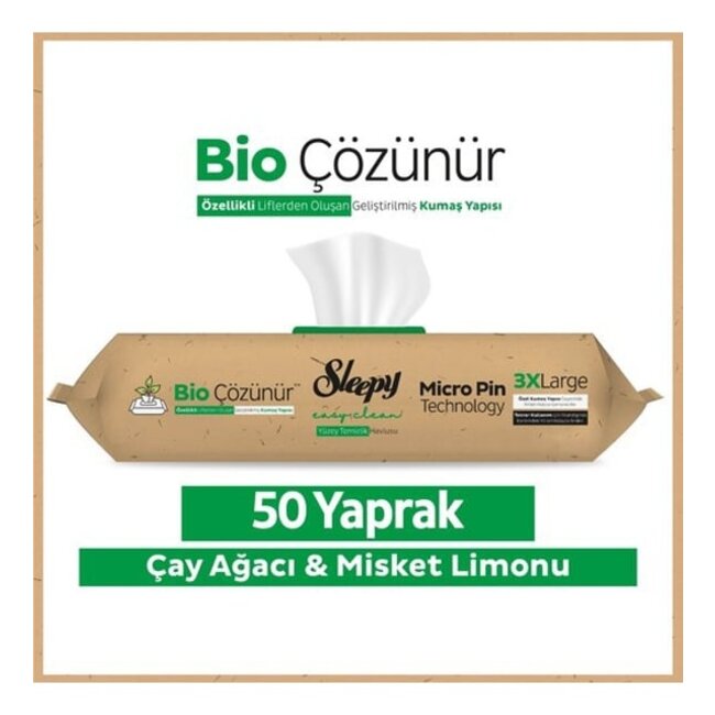 Sleepy Toallitas de Limpieza Easy Clean con Árbol de Té y Lima – 50 Unidades, Biodegradables