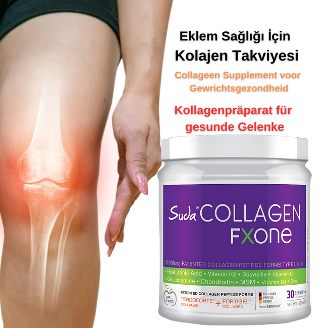 Suda   Collagen FXONE Pulver 390 g Apfelgeschmack | 10.000 mg Kollagen Typ I-II-III mit FORTIGEL®, TENDOFORTE®, MSM, Glucosamin, Chondroitin, Hyaluronsäure, Vitamin C, D3, K2 & Zink