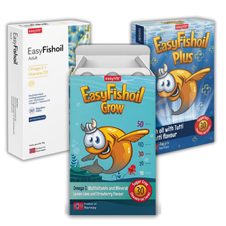 EasyVit EasyFishoil Omega-3 y Aceite de Pescado – Paquete 3 en 1: PLUS Niños, GROW Crecimiento, OMEGA-3 Adultos