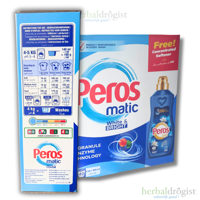 Peros Matic White & Bright 4 kg + 960 ml Geconcentreerde Wasverzachter
