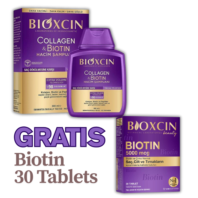 Bioxcin Collagen & Biotin Hacim Şampuanı 300 ml + Ücretsiz Biotin 5000 mcg 30 Tablet